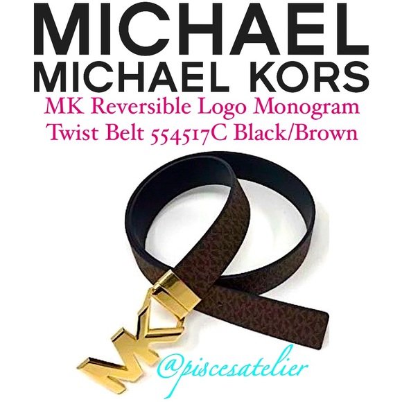 MICHAEL Michael Kors Black/Brown MK Logo Monogram Twist Reversible Belt 554517C - Picture 10 of 16